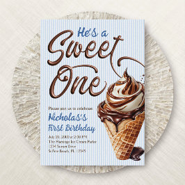 Sweet One Ice Cream Boys 1:a födelsedagen Inbjudningar