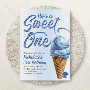 Sweet One Ice Cream Boys 1:a födelsedagen Inbjudningar