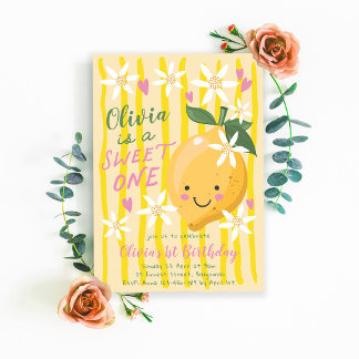 Sweet One Lemon First Photo Birthday Inbjudningar