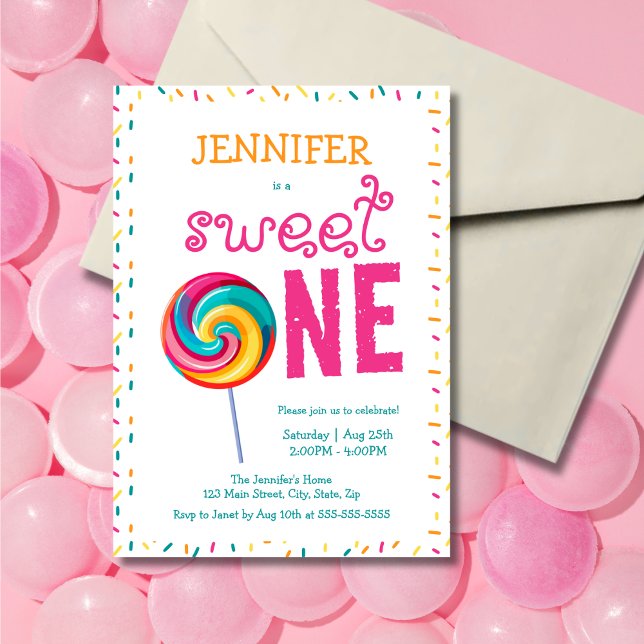 Sweet One Lollipop Candy 1st Birthday Inbjudningar (Skapare uppladdad)