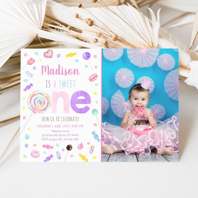 Sweet One Lollipop Candy First Birthday Inbjudningar (Skapare uppladdad)
