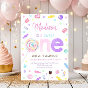Sweet One Lollipop Candy First Birthday Inbjudningar