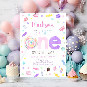 Sweet One Lollipop Candy First Birthday Inbjudningar