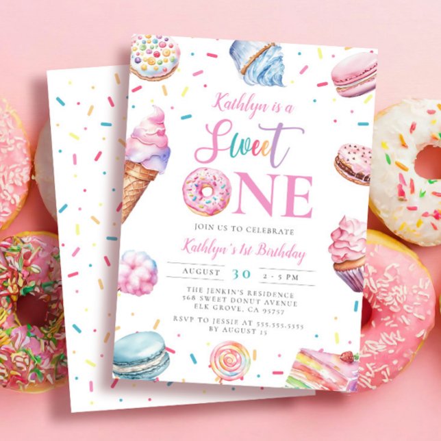 Sweet One Pastel Rosa Donut Candy Första födelseda Inbjudningar (Skapare uppladdad)
