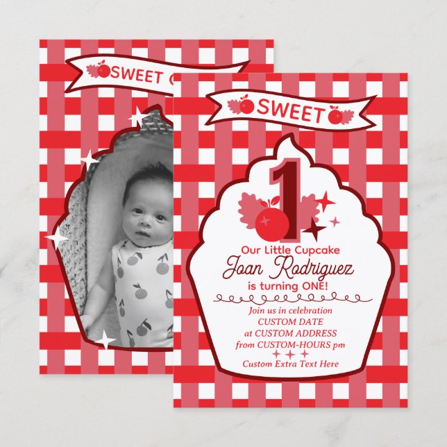Sweet One Photo Invitations Flat Thank You Card Tack Kort (Fram/baksida)