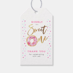 Sweet One Rosa Donut Födelsedagsfest Gift-Märkre Presentetikett