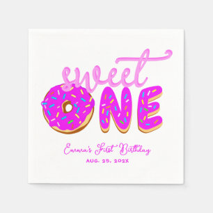 Sweet One Rosa Donut Girl First Birthday Sprinkles Pappersservett