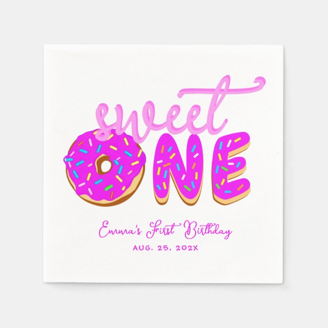 Sweet One Rosa Donut Girl First Birthday Sprinkles Pappersservett (Framsidan)