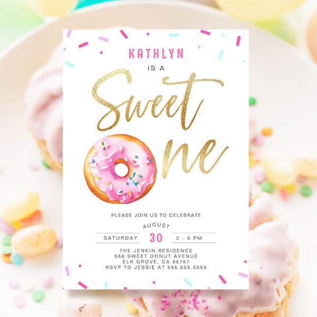 Sweet One Rosa Guld Donut Sprinkles First Birthday Inbjudningar (Skapare uppladdad)