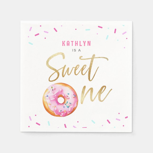 Sweet One Rosa Guld Donut Sprinkles Girl Birthday Pappersservett (Framsidan)