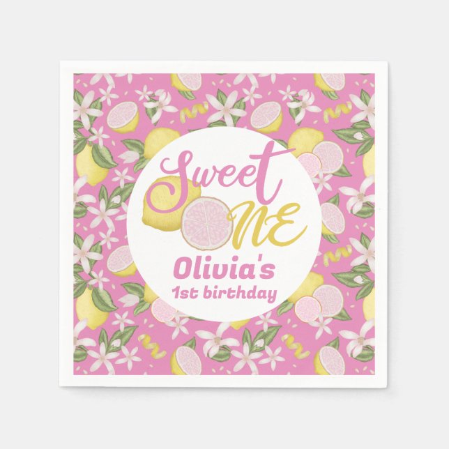 Sweet One Rosa Lemon Lemon Birthday Napkins Pappersservett (Framsidan)