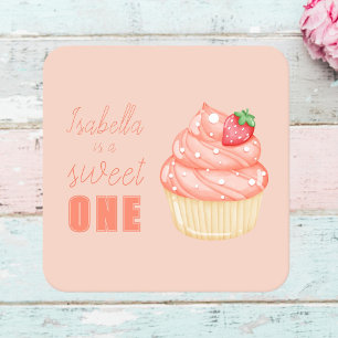 Sweet ONE, rosa tjejer första födelsedagsfesten Underlägg Papper Kvadrat