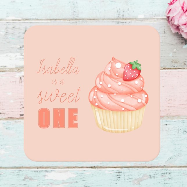 Sweet ONE, rosa tjejer första födelsedagsfesten Underlägg Papper Kvadrat (Skapare uppladdad)