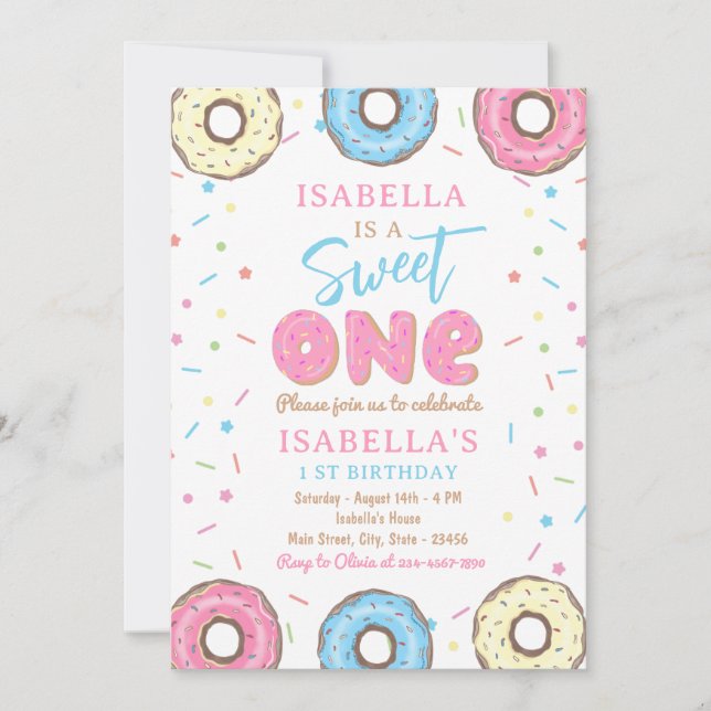 Sweet One Sprinkles Donut 1st Birthday Party Inbjudningar (Framsida)
