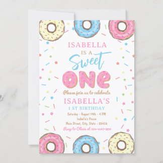 Sweet One Sprinkles Donut 1st Birthday Party Inbjudningar