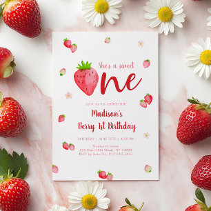 Sweet One Strawberry Berry First Birthday Inbjudningar