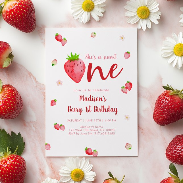 Sweet One Strawberry Berry First Birthday Inbjudningar (Skapare uppladdad)