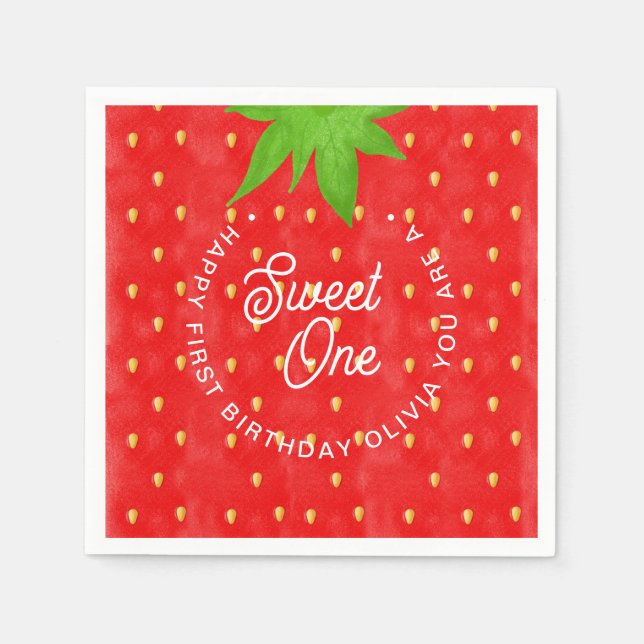 Sweet One Strawberry Birthday Papper Pappersservett (Framsidan)