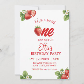 Sweet one strawberry first Birthday Invitation Inbjudningar