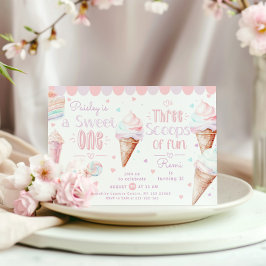  Sweet One Three Schoops of Fun joint Birthday Inbjudningar