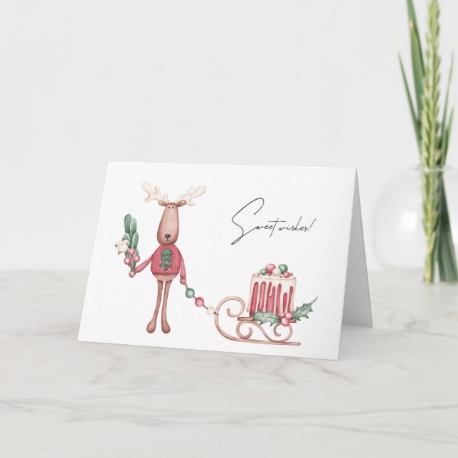 Sweet Önskemål Reindeer och Gräs Boughs Kort (Framsida)