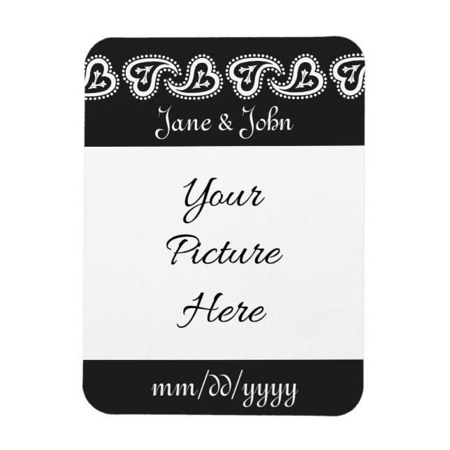 Sweet Paisley Hearts in Black Spara-the-Date Magne Magnet (Vertikal)