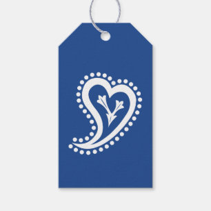 Sweet Paisley Hearts in Blue Gift Märkre Presentetikett