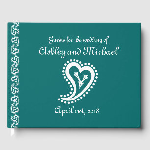 Sweet Paisley Hearts in Teal Guest Bok