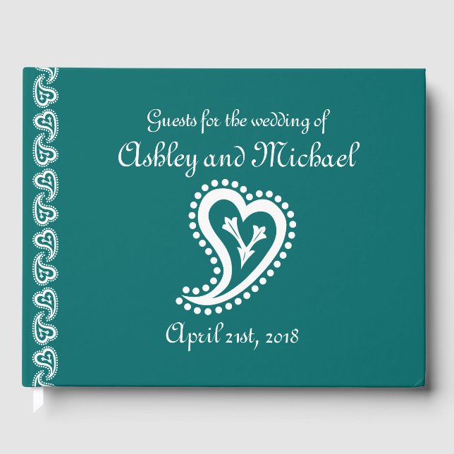 Sweet Paisley Hearts in Teal Guest Bok (Framsida)