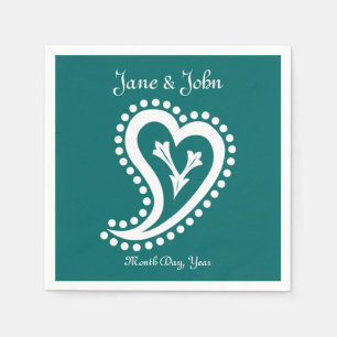 Sweet Paisley Hearts in Teal Napkins Pappersservett