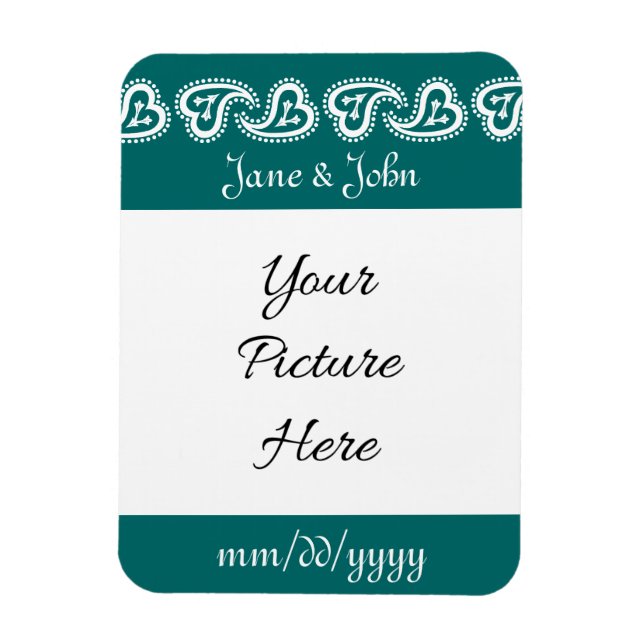 Sweet Paisley Hearts in Teal Spara-the-Date Magnet (Vertikal)