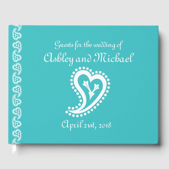 Sweet Paisley Hearts in Turquise Guest Bok (Framsida)