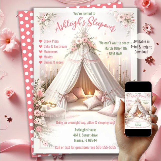 Sweet Pajama Party Girly Sleepover Birthday Inbjudningar (Available in Print and Instant Download)