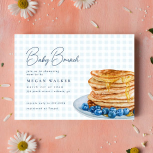 Sweet Pancake Blue Gingham Boy Shower Brunch Inbjudningar