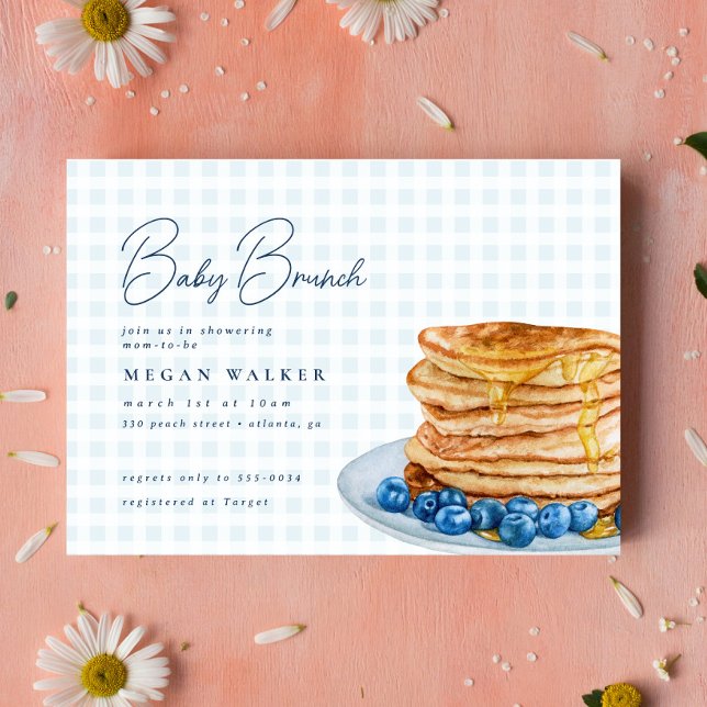 Sweet Pancake Blue Gingham Boy Shower Brunch Inbjudningar (Skapare uppladdad)