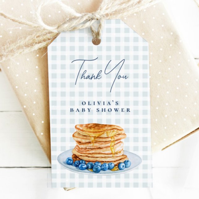 Sweet Pancake Blue Gingham Boy Shower Brunch Presentetikett (Skapare uppladdad)