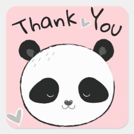 Sweet Panda Bear Ansikte Tack Fyrkantigt Klistermärke