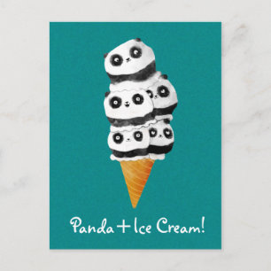 Sweet Panda Bear Ice Cream Cone Vykort
