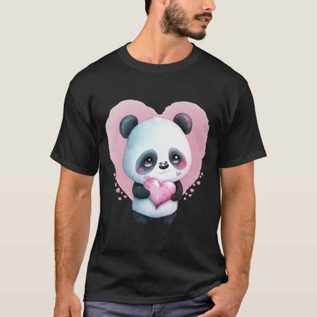 Sweet Panda Bear Valentines day 8 T Shirt (Framsida)