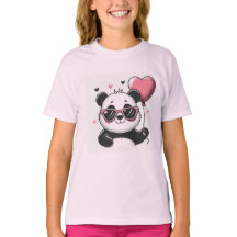 Sweet Panda Holding a Heart Balloon T- Shirt