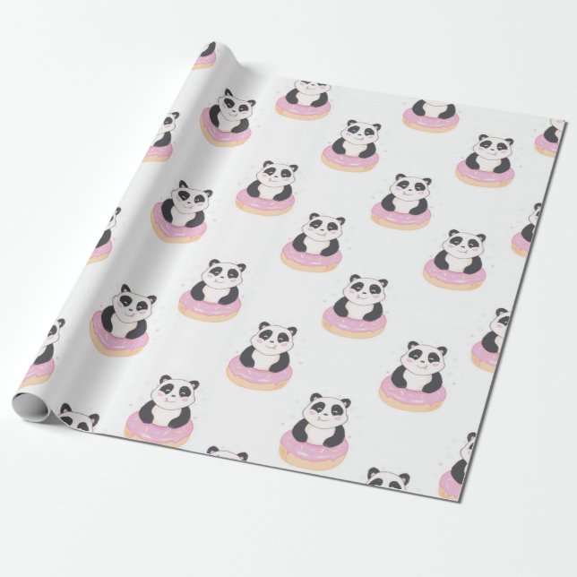 Sweet Panda Mönster Presentpapper (Utrullad)