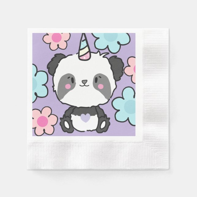Sweet Panda Unicorn Girls Rainbow Birthday Pappersservett (Framsidan)
