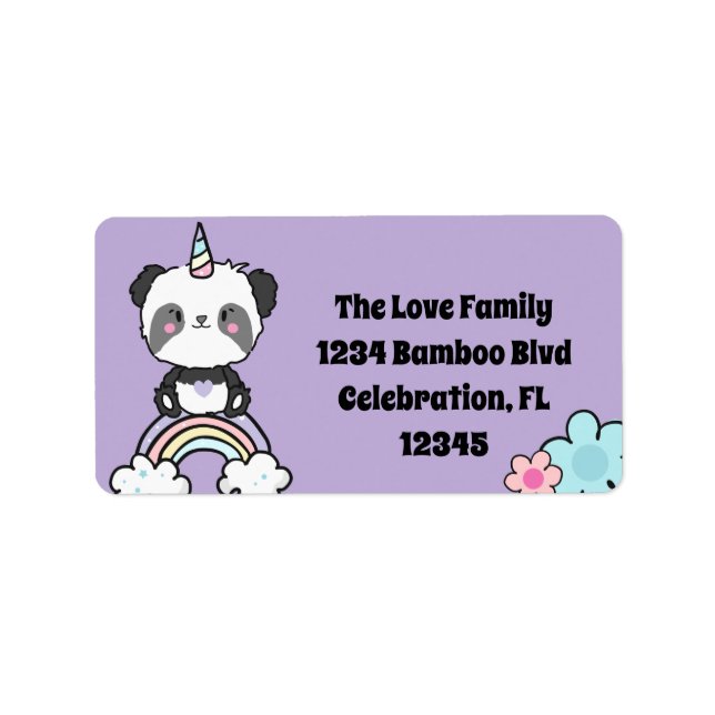 Sweet Panda Unicorn Girly Blommigt Adressetikett (Framsidan)