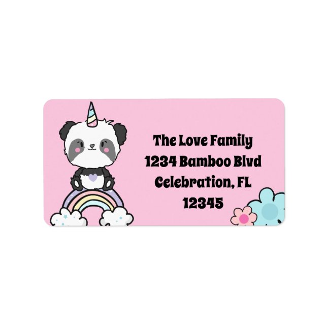 Sweet Panda Unicorn Girly Blommigt Label Adressetikett (Framsidan)