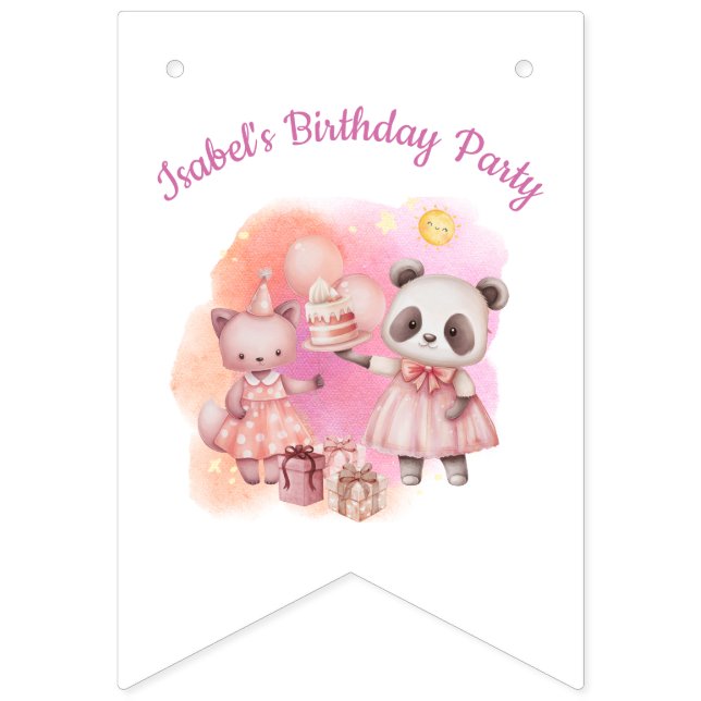 Sweet Pastel Animal Birthday Vimplar (Första flaggan)