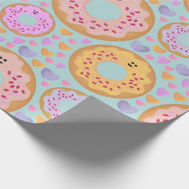 Sweet Pastel Donuts and Hearts Pattern Presentpapper (Hörn)