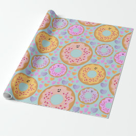 Sweet Pastel Donuts and Hearts Pattern Presentpapper