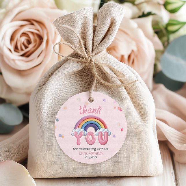 Sweet Pastel Rainbow Balloon Thank You Gåvor Etiketter (Skapare uppladdad)