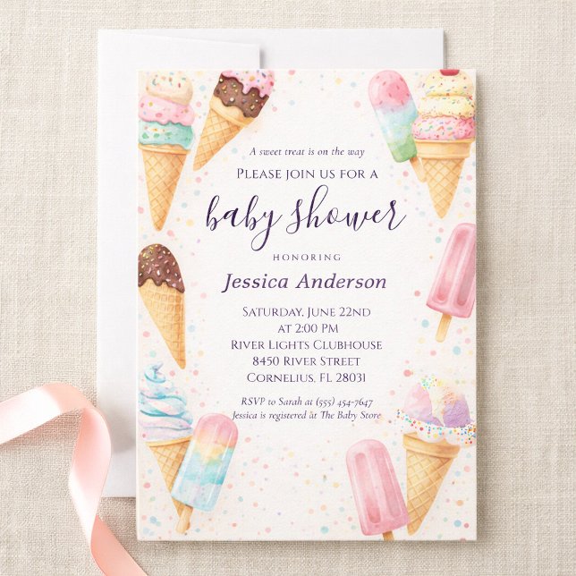Sweet Pastel Watercolor Ice Cream Baby Shower Inbjudningar (Skapare uppladdad)