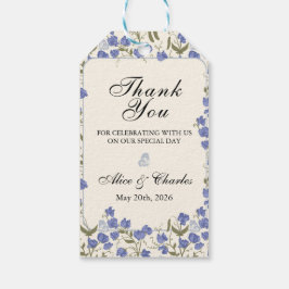 Sweet Pea Blommigt Blue och Cream Wedding Favor Mä Presentetikett